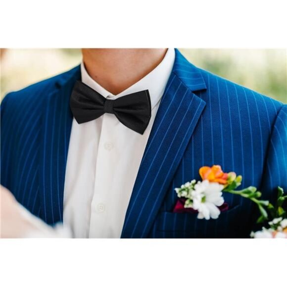 Bow Ties for Men Solid Color Self Tie Bow Tie Pocket Square Set Classic Formal - Picture 2 of 7
